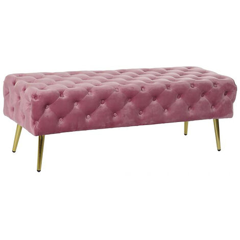 Banquette en métal et velours coloris rose et pieds doré - Longueur 120 x Profondeur 45 x Hauteur 40 cm -PEGANE- (1/4)