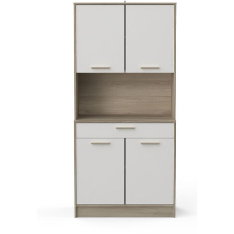 Buffet de cuisine coloris chêne kronberg, Blanc - Longueur 83,3 x Hauteur 176,1 x Profondeur 40 cm -PEGANE- (1/4)