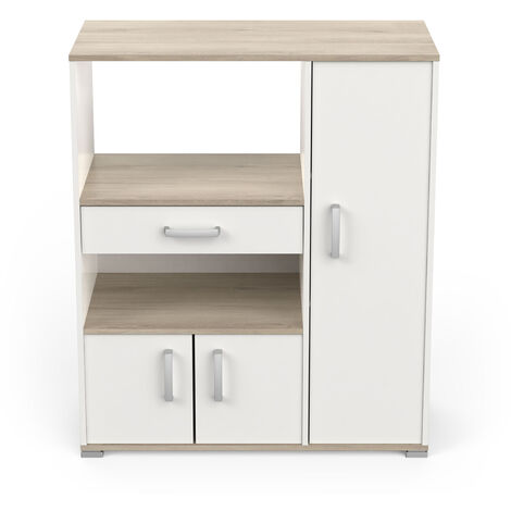 Meuble de cuisine 3 portes + 1 tiroir coloris chêne kronberg, blanc mat - Longueur 90 x Hauteur 107,40 x Profondeur 40 cm -PEGANE- (1/4)