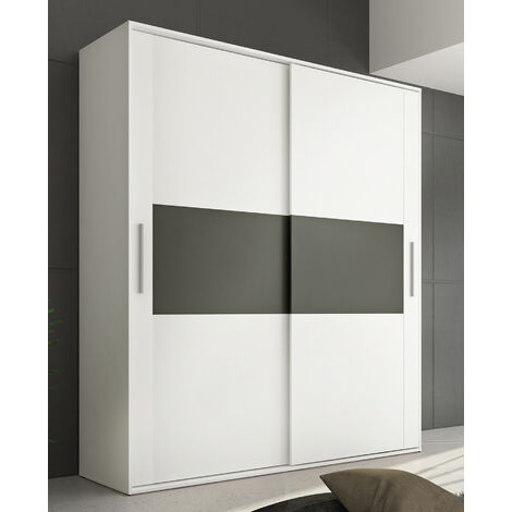 Armoire, placard garde-robe 2 portes coloris Blanc, graphite - Longueur 180 x Profondeur 55 x Hauteur 207,60 cm -PEGANE- (1/3)