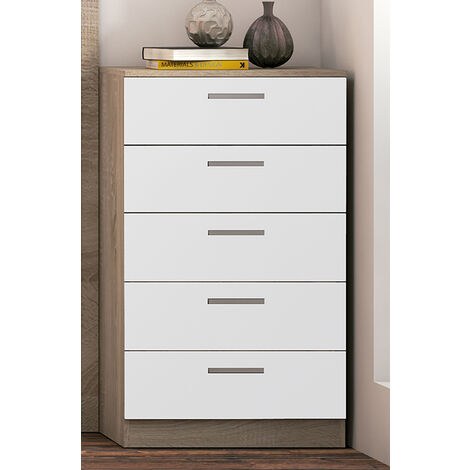 Chiffonnier, meuble de rangement coloris chêne cambrian, blanc - Longueur 60 x Profondeur 40 x Hauteur 102,7 cm -PEGANE-