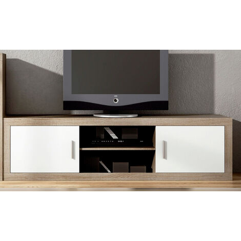 Meuble TV 2 portes coloris chêne cambrian,blanc - Longueur 180 x profondeur 41,4 x hauteur 50 cm -PEGANE- (1/2)