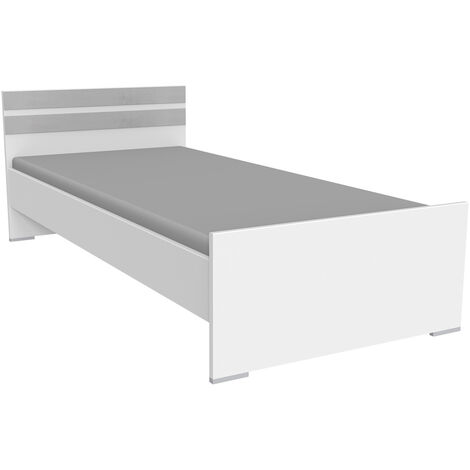 Lit pour enfant coloris Blanc, rechampis teinte béton gris clair -Longueur 204 x Hauteur 71 x largeur 96 cm -PEGANE- (1/2)