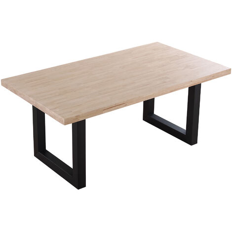 Table à manger rectangulaire en bois de chêne avec pieds en métal noir Longueur 180 x Profondeur 100 x Hauteur 76 cm -PEGANE- (1/4)