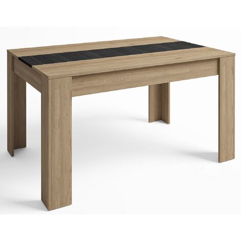 Table à manger rectangulaire extensible en mélamine coloris naturel - Longueur 160.4-220.4 x Profondeur 90.4 x Hauteur 76.1 cm -PEGANE- (1/2)