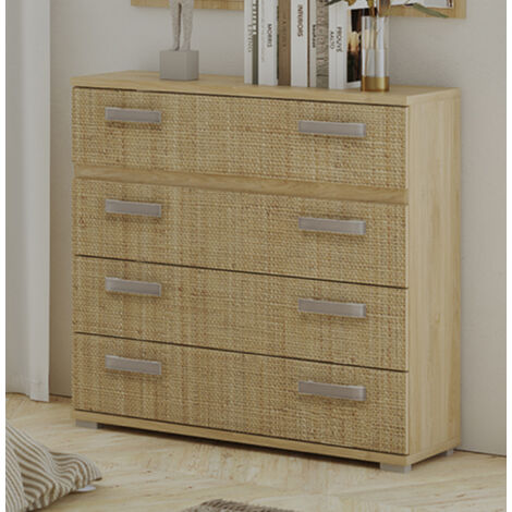 Commode, meuble de rangement coloris chêne cambrian/effet textile - Longueur 89 x Profondeur 39,6 x Hauteur 89,6 cm -PEGANE-