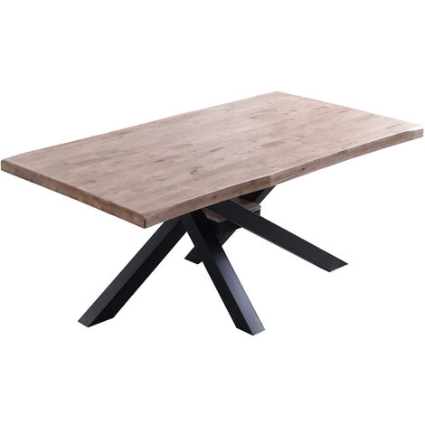 Table à manger rectangulaire en bois de chêne miel avec pieds en métal noir - Longueur 180 x Profondeur 100 x Hauteur 76 cm -PEGANE- (1/3)
