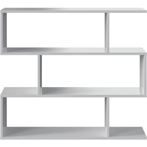 Bibliothèque, étagère basse 3 niveaux en bois mélaminé coloris blanc brillant - Longueur 110 x Profondeur 24 x Hauteur 97 cm -PEGANE- (1/5)
