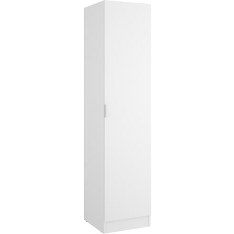Pegane – Armoire étroite blanche en panneaux de particules mélaminés – Dimensions 41x52x184 cm – 3 étagères dont 2 réglables – Barre de suspension en aluminium