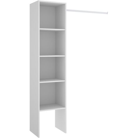 Pegane – Colonne dressing modulable en panneaux de particules mélaminés blanc – Dimensions 137.5 x 40.2 x 185.5 cm – 4 étagères et barre de suspension (1/4)