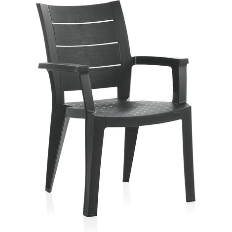 Lot de 2 chaises de jardin empilables en résine coloris Gris - Longueur 59 x Profondeur 60 x Hauteur 90 cm -PEGANE- (1/2)