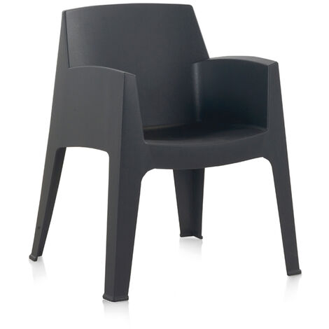Lot de 12 chaises de jardin empilables en résine coloris Gris - Longueur 67 x Profondeur 60 x Hauteur 82 cm -PEGANE- (1/4)