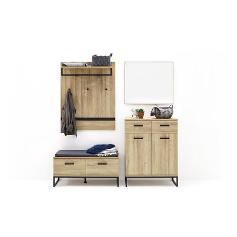 Ensemble d'entrée en bois panneau mural + commode + miroir -PEGANE-