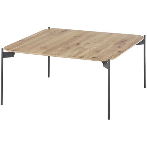 Table basse carrée en bois de chêne massif, pieds en métal - Longueur 80 x Hauteur 38 x Profondeur 80 cm -PEGANE- (1/5)