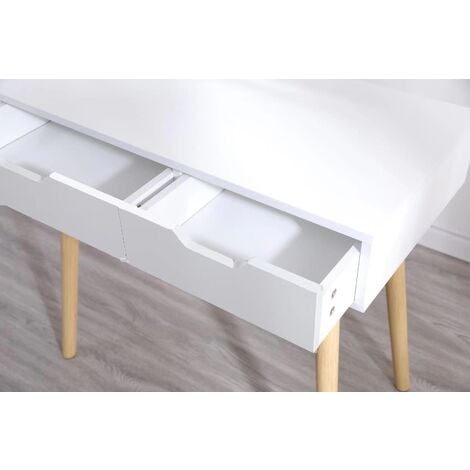 Coiffeuse table de maquillage avec miroir LED et tabouret coloris blanc H129 x L80 x P40 cm -PEGANE-