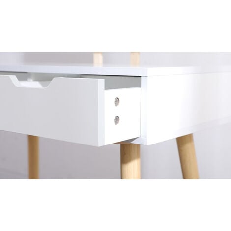 Coiffeuse table de maquillage avec miroir LED et tabouret coloris blanc H129 x L80 x P40 cm -PEGANE-