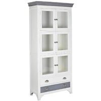 Vitrine, armoire vaisselier en bois/verre coloris blanc/gris - Longueur 89 x Profondeur 40 x Hauteur 200 cm -PEGANE-