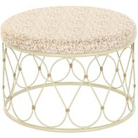 Table d'appoint ronde en rotin/métal coloris crème/naturel - Diamètre 48 x Hauteur 30 cm -PEGANE-
