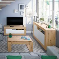 FRS – Table basse relevable chêne effet nœuds – Espace de rangement sous plateau – Dimensions 105x55x45/54 cm – Charnières métalliques haute résistance