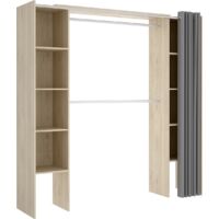 Armoire dressing extensible coloris chêne naturel avec rideau - Longueur 180 x Profondeur 50 x Hauteur 205 cm