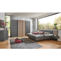 Ensemble de chambre à coucher complète coloris graphite, lamelles imitation chêne Artisan