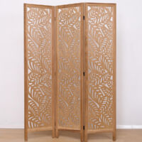 Pegane – Paravent ajouré en bois paulownia 3 pans – Motifs feuille – Hauteur 170 cm – Longueur 120 cm – Coloris brun clair