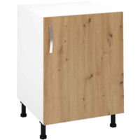 Pegane – Meuble bas de cuisine 1 porte chêne albar – Dimensions 85 cm hauteur x 60 cm longueur x 58 cm profondeur – Panneaux mélamine haute densité