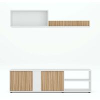 Ensemble de salon (meuble TV, 1 meubles haut, étagère murale) Meuble séjour coloris Blanc/chêne