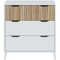 Commode meuble de rangement avec 3 tiroirs coloris Blanc/chêne - Longueur 70,5 X Profondeur 40 X Hauteur 76 cm