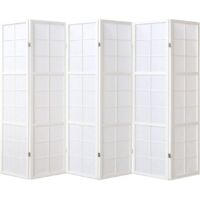 Paravent japonais grands carreaux bois blanc et papier de riz - 6 pans - Dim : H 178,6