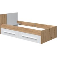 Ensemble de lit avec tête de lit et deux tiroirs en mélamine coloris blanc - Longueur 196 x Profondeur 97 x Hauteur 77 cm -PEGANE-