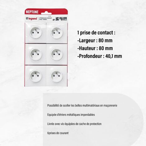 Lot 6 prises de courant avec terre Blanc Neptune