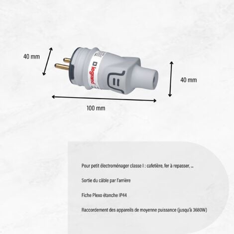 Legrand - Fiche mâle avec terre Plexo plastique IP44 - gris
