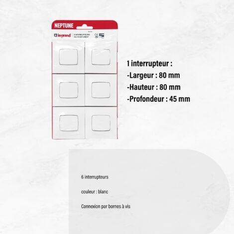 Legrand - Lot de 6 interrupteurs ou va-et-vient Neptune - blanc