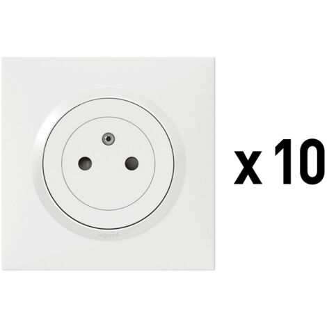 Lot De 10 Prises électriques Avec Terre Niloé Blanc + Plaque Fonte Legrand - Neuf