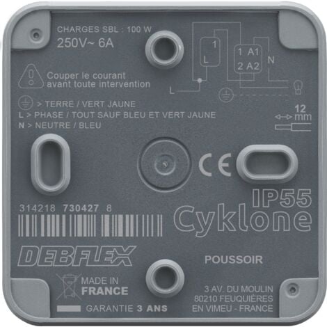 DEBFLEX - CYKLONE IP55 Bouton Poussoir Anthracite - 730427 - ORIGINE France