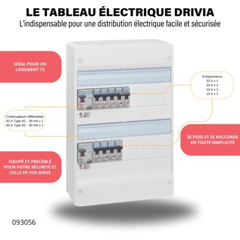 Legrand - Tableau électrique équipé DRIVIA - spécial pour logement T3