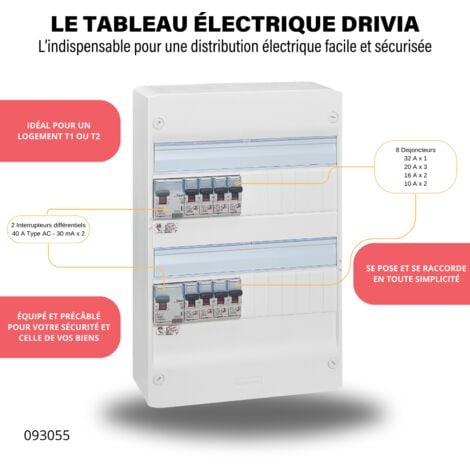 Tableau électrique pré cablé LEGRAND - 2 rangées - T1 ou T2 093055