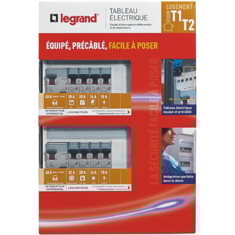 Tableau électrique pré cablé LEGRAND - 2 rangées - T1 ou T2 093055