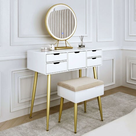Gabriella White Dressing Table with Touch Sensor LED Mirror
