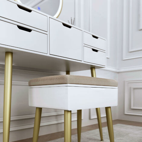 Gabriella White Dressing Table with Touch Sensor LED Mirror