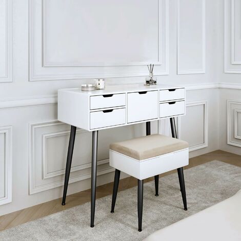 Gabriella Dressing Table with Velvet Padded Stool-White/Black