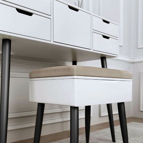 Gabriella Dressing Table with Velvet Padded Stool-White/Black