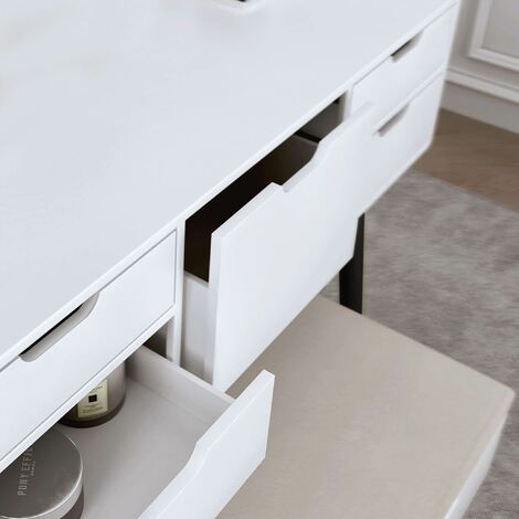 Gabriella Dressing Table with Velvet Padded Stool-White/Black