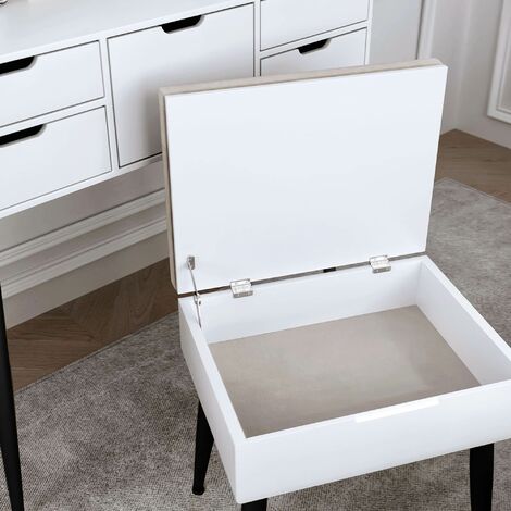Gabriella Dressing Table with Velvet Padded Stool-White/Black