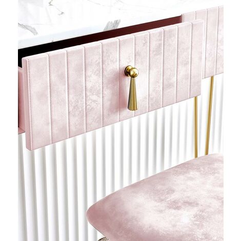 Tokyo Glow Ballerina Pink Velvet Dressing Table with Velvet Stool