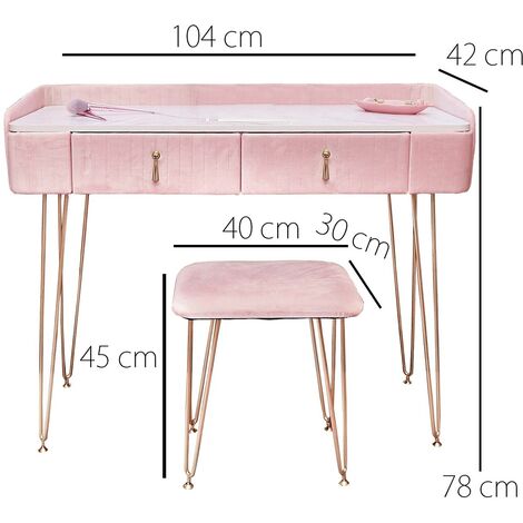 Tokyo Glow Ballerina Pink Velvet Dressing Table with Velvet Stool