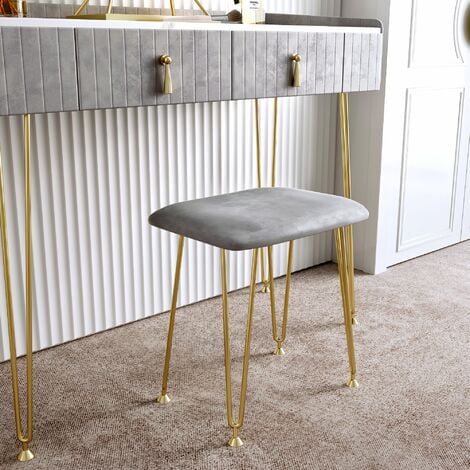Tokyo Glow Velvet Dressing Table with LED Touch Sensor Round Mirror Makeup Vanity Table with Storage Drawers Stool Set Bedroom Furniture Dove Grey