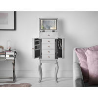 Sorrento - Grey Jewellery Armoire Chest Box Flip Top LED Lights Mirror Drawers Makeup Organiser Cabinet