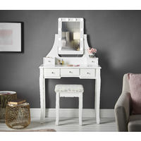 Arianna Deluxe White Dressing Table with Hollywood LED Lights Bulbs Vanity Mirror 5 Drawers Stool For Makeup Bedroom Jewellery Set